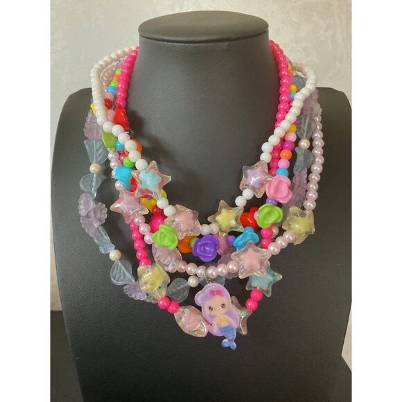 Colorful Beaded Necklace Set With Star & Flower Charms For Kids - Picture 1 of 6
